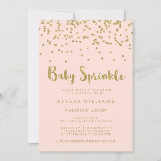 Glam Gold Confetti Baby Sprinkle op Blush Pink Kaart (Voorkant)