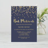 Glam Gold Confetti Bat Mitzvah in Midnight Blue Kaart (Staand voorkant)