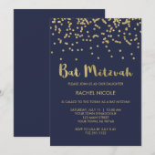 Glam Gold Confetti Bat Mitzvah in Midnight Blue Kaart (Voorkant / Achterkant)