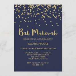 Glam Gold Confetti Bat Mitzvah in Midnight Blue Kaart