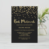 Glam Gold Confetti Bat Mitzvah op Black Kaart (Staand voorkant)
