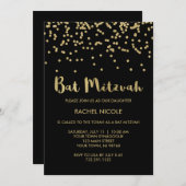 Glam Gold Confetti Bat Mitzvah op Black Kaart (Voorkant / Achterkant)