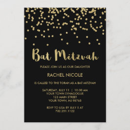 Glam Gold Confetti Bat Mitzvah op Black Kaart