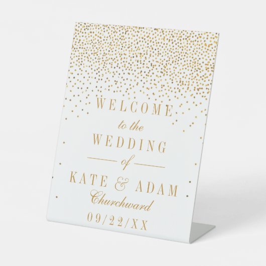  Glam Gold Confetti bruiloft welkom Reclamebord Met Voetstuk (Voorkant)