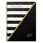 Glam Gold Confetti en zwarte en witte strepen Notitieboek (Voorkant)
