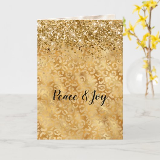 Glam Gold Confetti Glitter Luipaard Print Kaart (Gele Bloem)