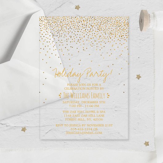  Glam Gold Confetti Holiday Party Acryl Uitnodigingen