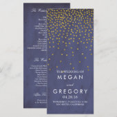 Glam  Gold Confetti Navy bruiloft programma's (Voorkant / Achterkant)