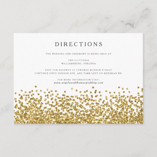Glam Gold Confetti Stippen Wedding Direction Kaart (Voorkant)