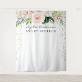 Glam Gold Confetti Sweet 16 Verjaardag Achtergrond Wandkleed (Voorkant)