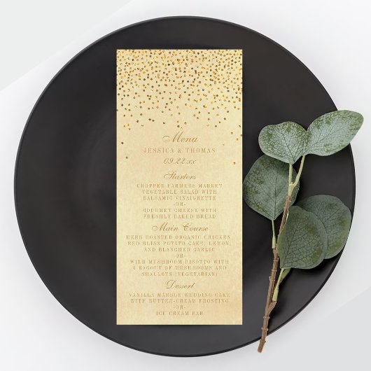 Glam Gold Confetti Wedding Menu