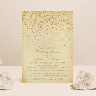  Glam Gold Confetti Wedding Shower Kaart