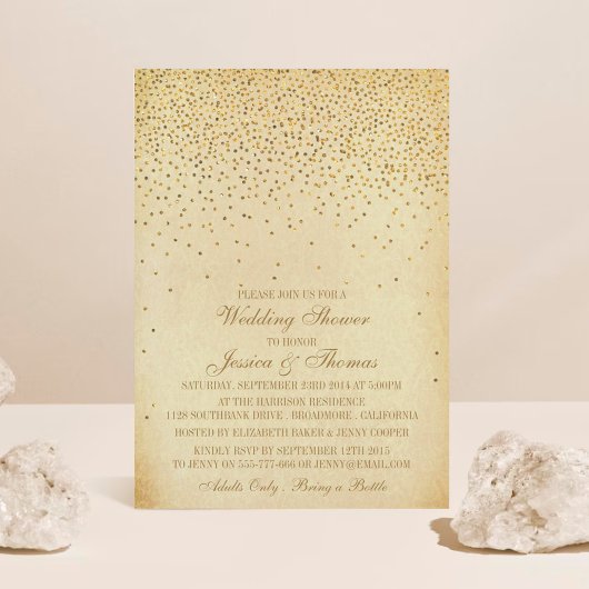  Glam Gold Confetti Wedding Shower Kaart