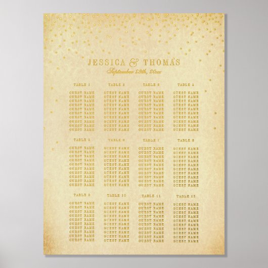  Glam Gold Confetti Wedding Zittingkaart Folie Afdrukken (Voorkant)