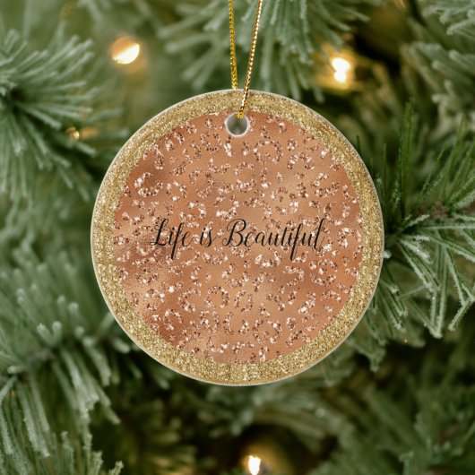 Glam Gold Copper Glitter Leopard Print Keramisch Ornament (Boom)