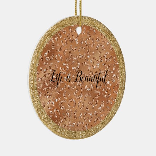 Glam Gold Copper Glitter Leopard Print Keramisch Ornament (Rechts)