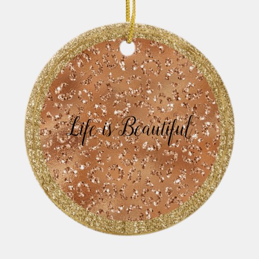 Glam Gold Copper Glitter Leopard Print Keramisch Ornament (Voorkant)