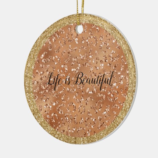 Glam Gold Copper Glitter Leopard Print Keramisch Ornament (Links)