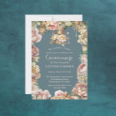 Glam Gold Crown Diamond Flowers Quinceanera Kaart