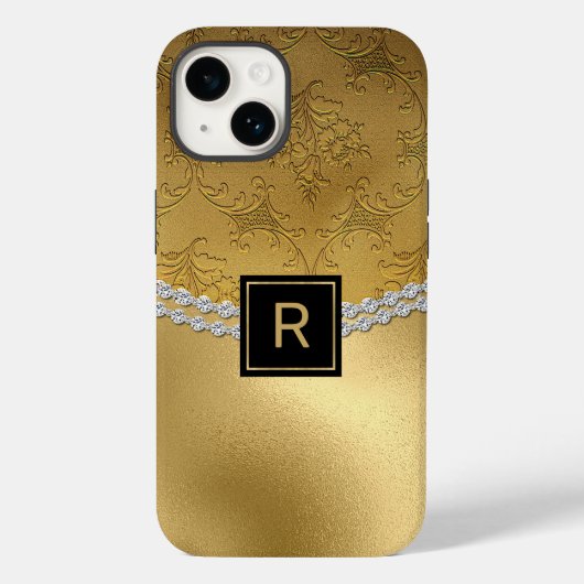 Glam Gold Damask Monogrammed Hoesje-Mate iPhone Ca Case-Mate iPhone Case (Achterkant)