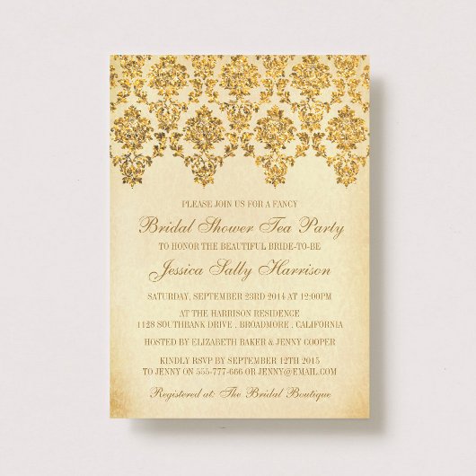  Glam Gold Damask Vrijgezellenfeest Kaart