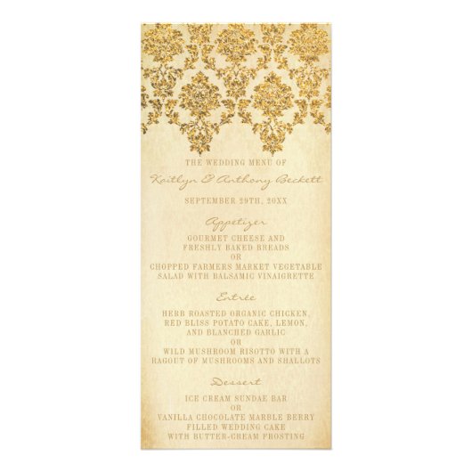  Glam Gold Damask Wedding Memu Reclamekaart (Voorkant)