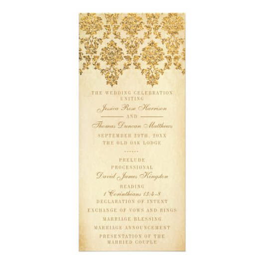  Glam Gold Damask Wedding Programma (Voorkant)