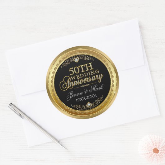 Glam Gold- & diamanten-ijkstandaard met gouden bru Ronde Sticker (Envelop)
