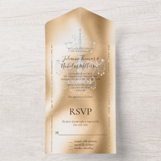 Glam Gold Diamond Kroonluchter All In One Uitnodiging (Binnen)