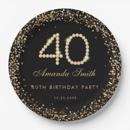 Glam Gold Diamonds 40e verjaardagsfeest papieren b Bordje
