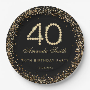 Glam Gold Diamonds 40e verjaardagsfeest papieren b Bordje