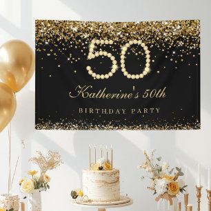 Glam Gold Diamonds 50ste Verjaardagsfeest Spandoek