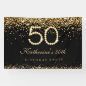 Glam Gold Diamonds 50ste verluisterde verjaardagsf Spandoek (Horizontaal)