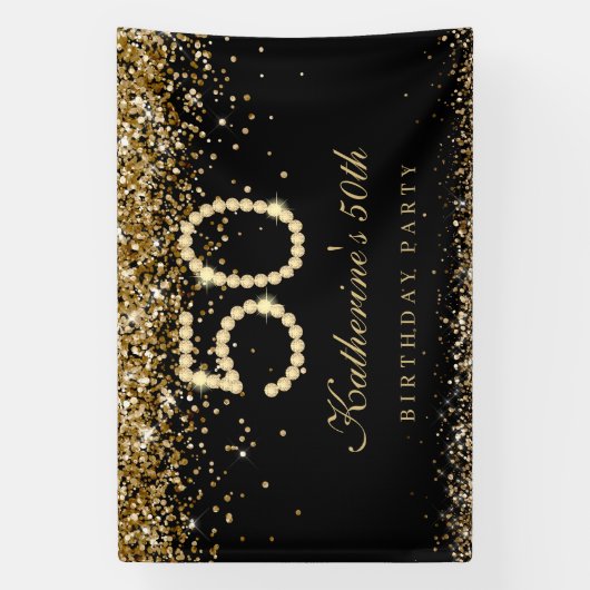 Glam Gold Diamonds 50ste verluisterde verjaardagsf Spandoek (Verticaal)