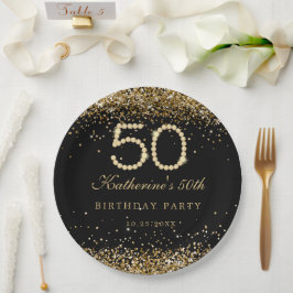 Glam Gold Diamonds 50th Birthday Party Paper Plate Papieren Bordje