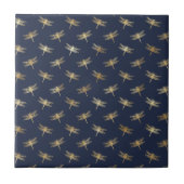 Glam Gold Dragonflies Navy Blauw Tegeltje (Voorkant)