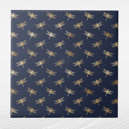 Glam Gold Dragonflies Navy Blauw Tegeltje