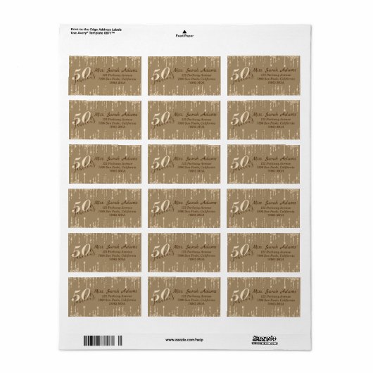 Glam Gold Drips 50 & Fab Birthday-adres Etiket (Full Sheet)