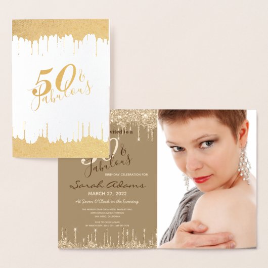 Glam Gold Drips 50 & Fab Birthday Party Real Invit Folie Kaarten (Display)