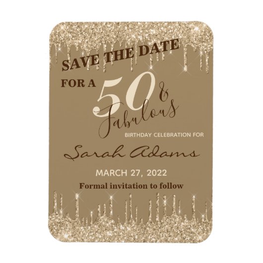Glam Gold Drips 50 & Fab Birthday Save the Date Magneet (Verticaal)