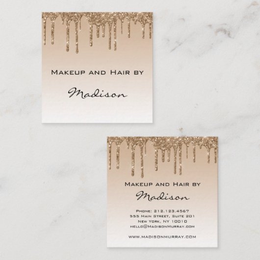 Glam Gold Driving Glitter Drift maakt artiest Vierkante Visitekaartje (Voorkant / Achterkant)