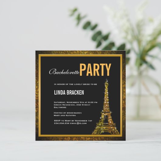 Glam Gold Eiffel Tower Bachelorette Kaart (Staand voorkant)