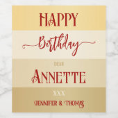 Glam Gold Elegant Gestreept Verjaardag Wijn Etiket (Enkel label)