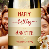 Glam Gold Elegant Gestreept Verjaardag Wijn Etiket