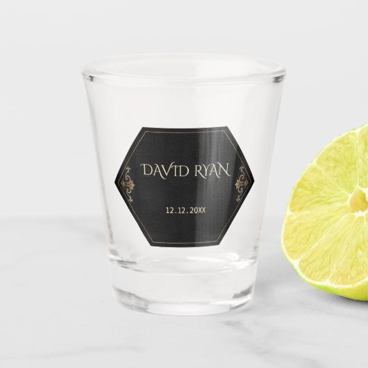 Glam Gold en Black Art Deco Monogram Shot Glas (Voorkant)