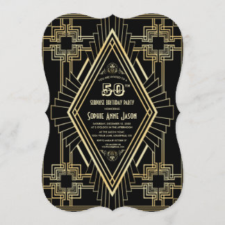 Glam Gold en Black Great Gatsby 50-jarig feest Kaart