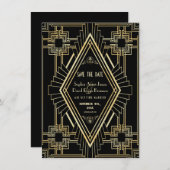 Glam Gold en Black Great Gatsby sparen de datum Save The Date (Voorkant / Achterkant)