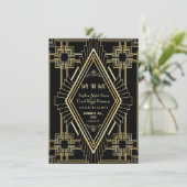 Glam Gold en Black Great Gatsby sparen de datum Save The Date (Staand voorkant)