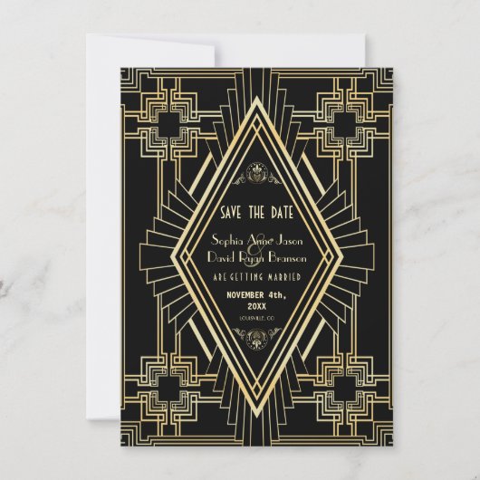 Glam Gold en Black Great Gatsby sparen de datum Save The Date (Voorkant)