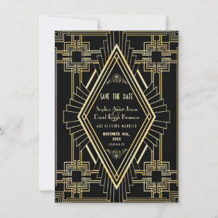 Glam Gold en Black Great Gatsby sparen de datum Save The Date